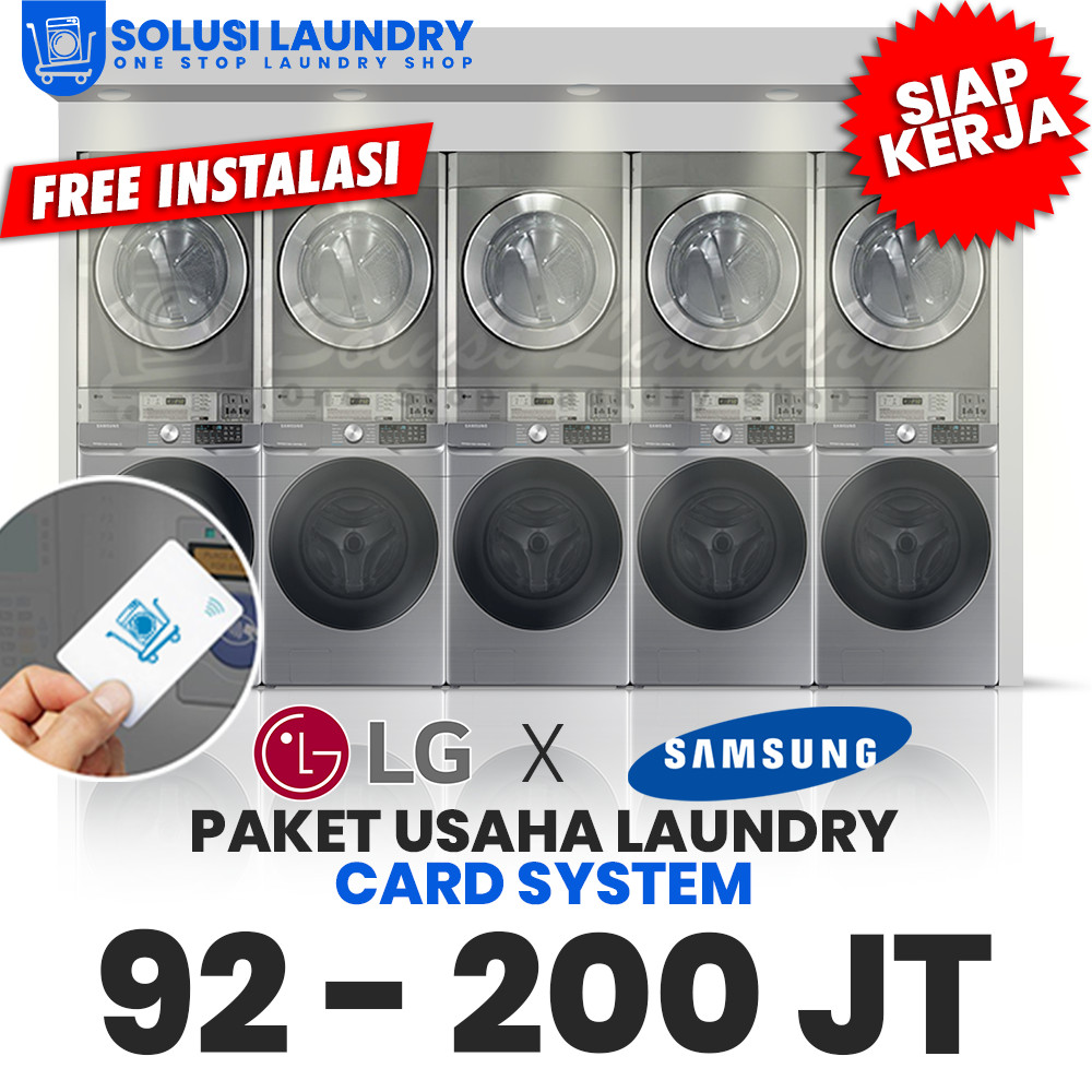 Paket Usaha Laundry Mesin Cuci Samsung 16kg Mesin Pengering LG 15kg Manual Dan Kartu