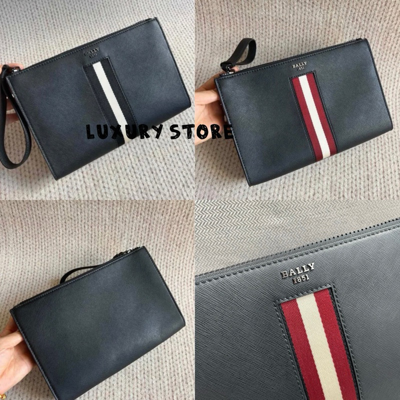 PROMO TERMURAH [LENGKAP BOX BALLY] Bally Clutch Makid Handbag Pria Leather Black and Blue original