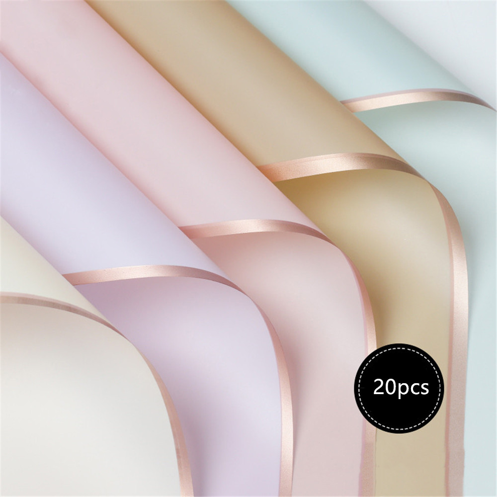 

20PCS/PACK Golden Border Rose Flower Wrapping Paper Korean Style Half Transparent Gift Wrap Florist Bouquet Wrapping Paper