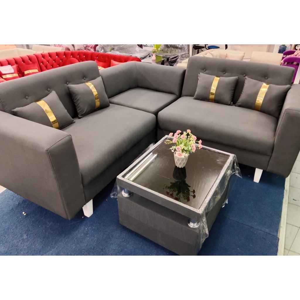 Sofa L Sudut Bunga + Meja kain Serat
