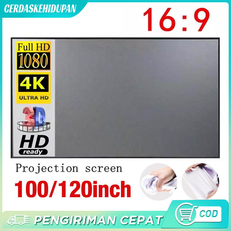 Kain Layar Proyektor Dinding Screen 100/120 Inch Kain Layar Projector Anti Light Ambient Screen Curt