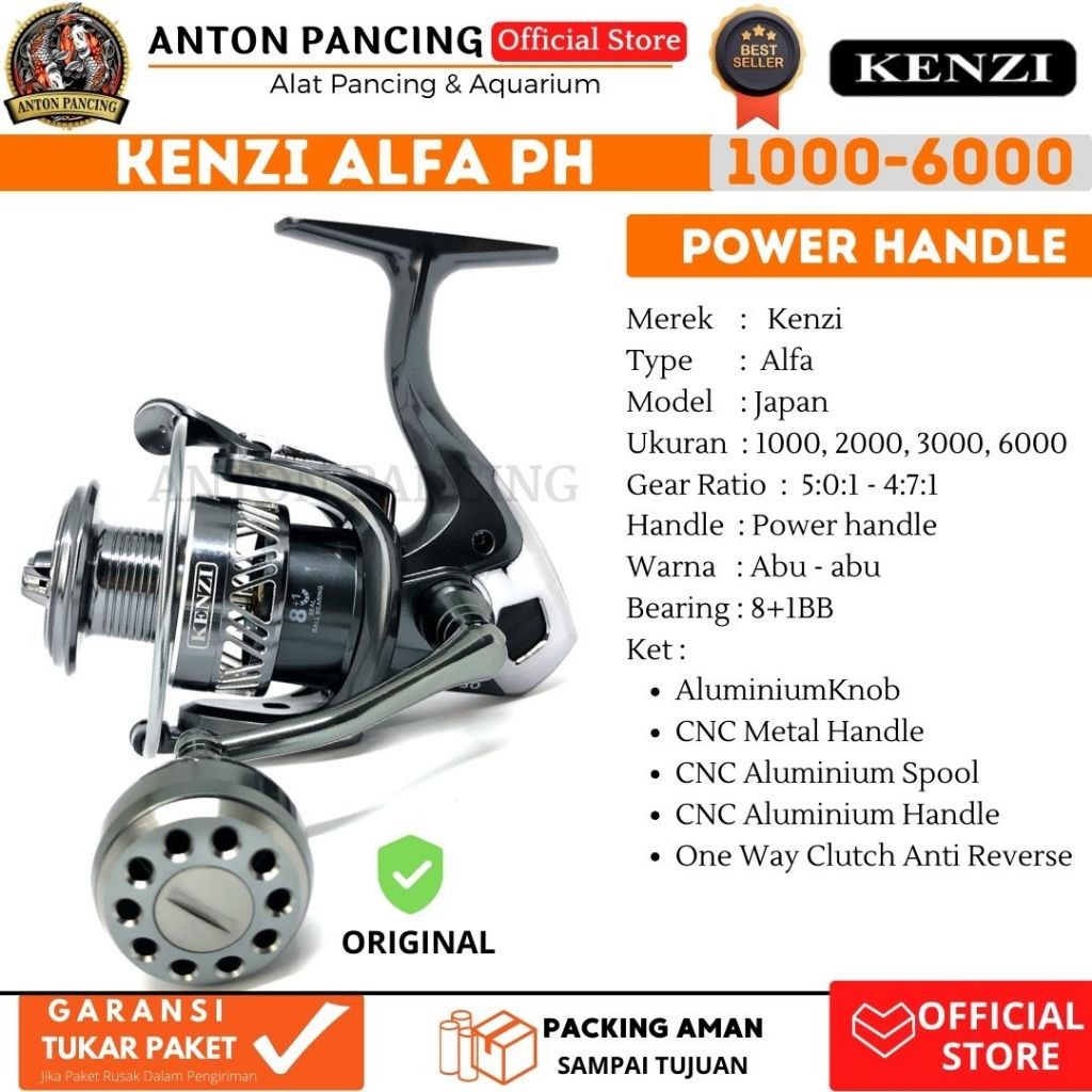 Reel Pancing Kenzi Alfa 1000 2000 3000 6000 Power Handle