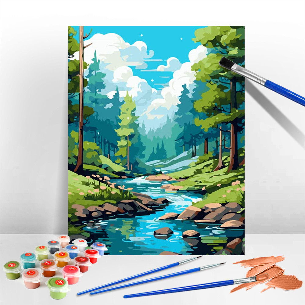 

DIY Oil Painting By Numbers Tree River Acrylic Paint Landscape Drawing By Numbers Lake Scenery Creative Hobbies Home Decoration