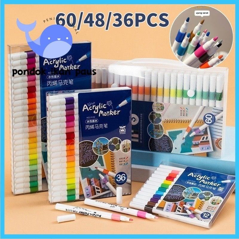 

【Pengiriman Jakarta】60/48Colors DIY Painting Spidol Pastel Drawing Warna/ Spidol Akrilik/Pen Akrilik Marker Warna Cepat Kering Tahan Air/Acrylic Marker Set
