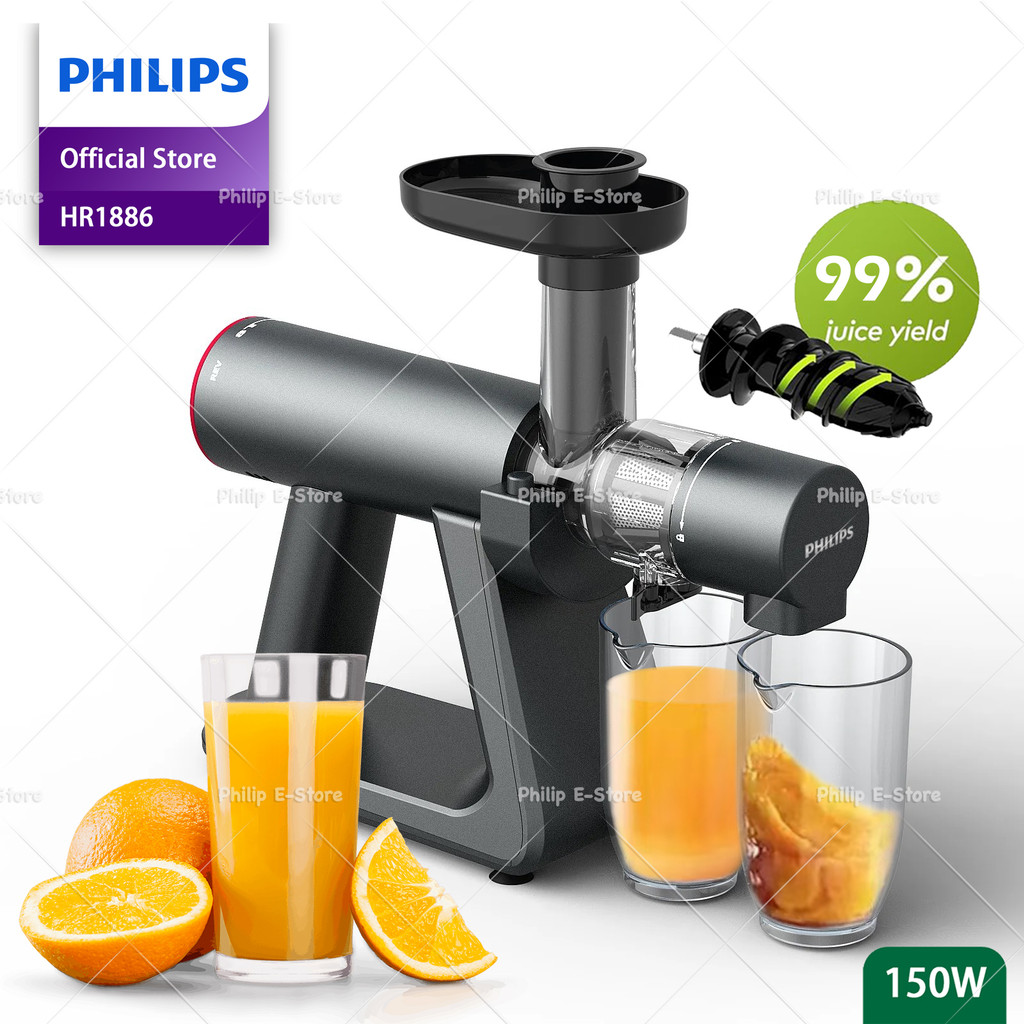 Philips Slow Juicer Tanpa Ampas HR1886 150W,Philips Viva CollectionHR1886/HR1889 - Slow Juicer 99% F