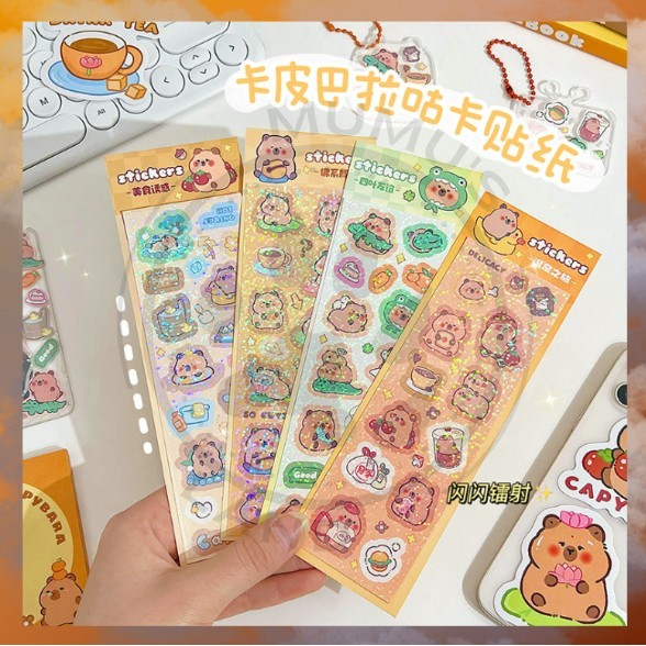 

MUMUSLAND Sticker Banyak Macam Kartun Shiny Stiker Kapibara Capybara Murid Sekolah DIY Tempel Ecer