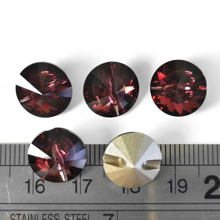 Swarovski Kancing 12mm Burgundy Merah Maroon - Rivoli Bulat Payet