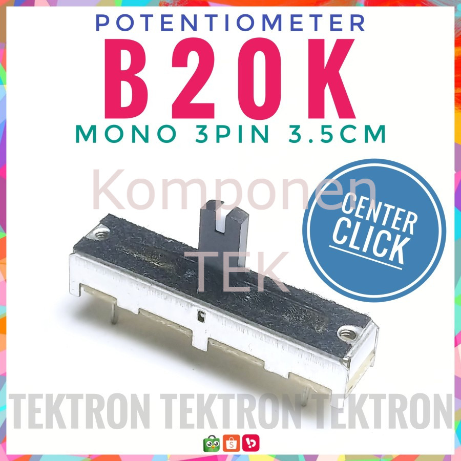 POTENTIOMETER GESER B20K MONO 3PIN B203 20K KLIK TENGAH 3.5cm Potensio