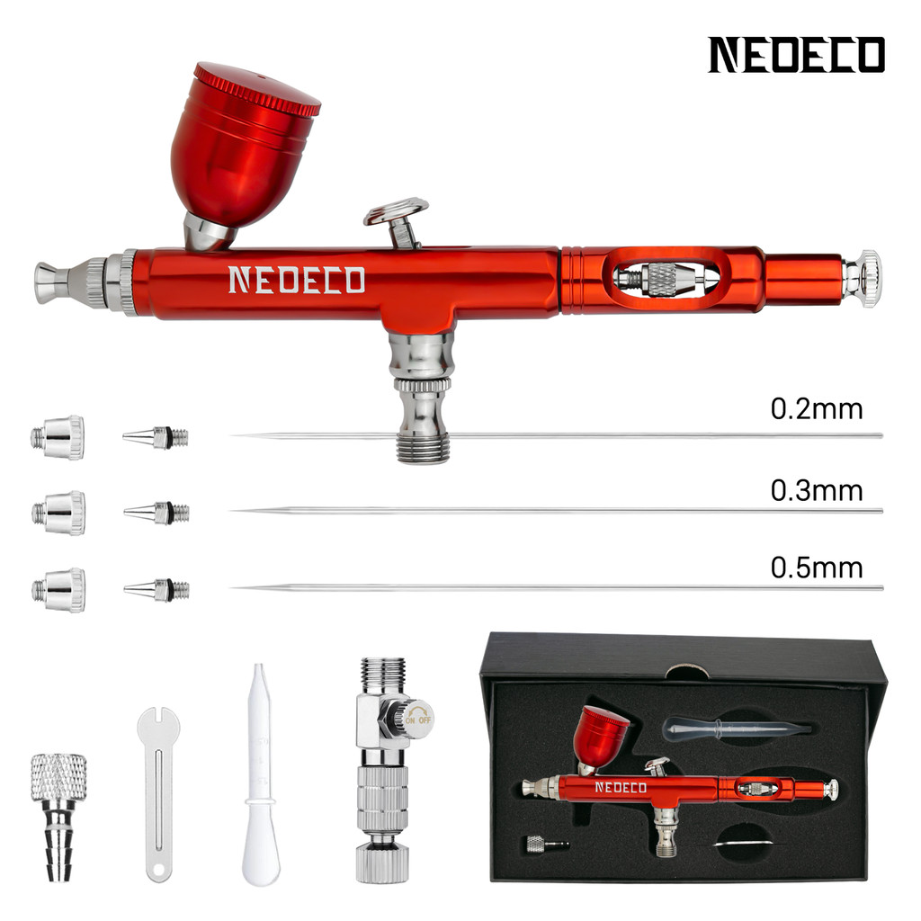

Neoeco Airbrush Kit, Dual-Action Gravity Air Brush Gun with 3 Nozzle Sets, Aluminum Spray Gun for Makeup Nail Art Painting Model