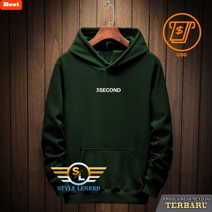 hoodie pria keren hoodie 3second/jaket hoodie pria/wanita/ hoodie distro 3second 08 - S, Hijau