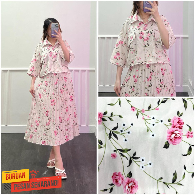RD FASHION - One Set Fuji / One Set Clara Kemeja Crop & Rok Midi Plisket