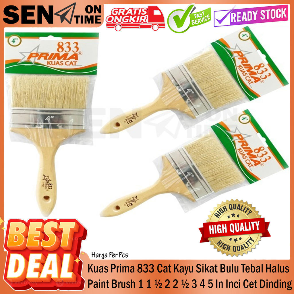 Kuas Prima 833 Cat Kayu Sikat Bulu Tebal Halus Paint Brush Cet Dinding Tembok Dasar Ruang Pelapon Pl