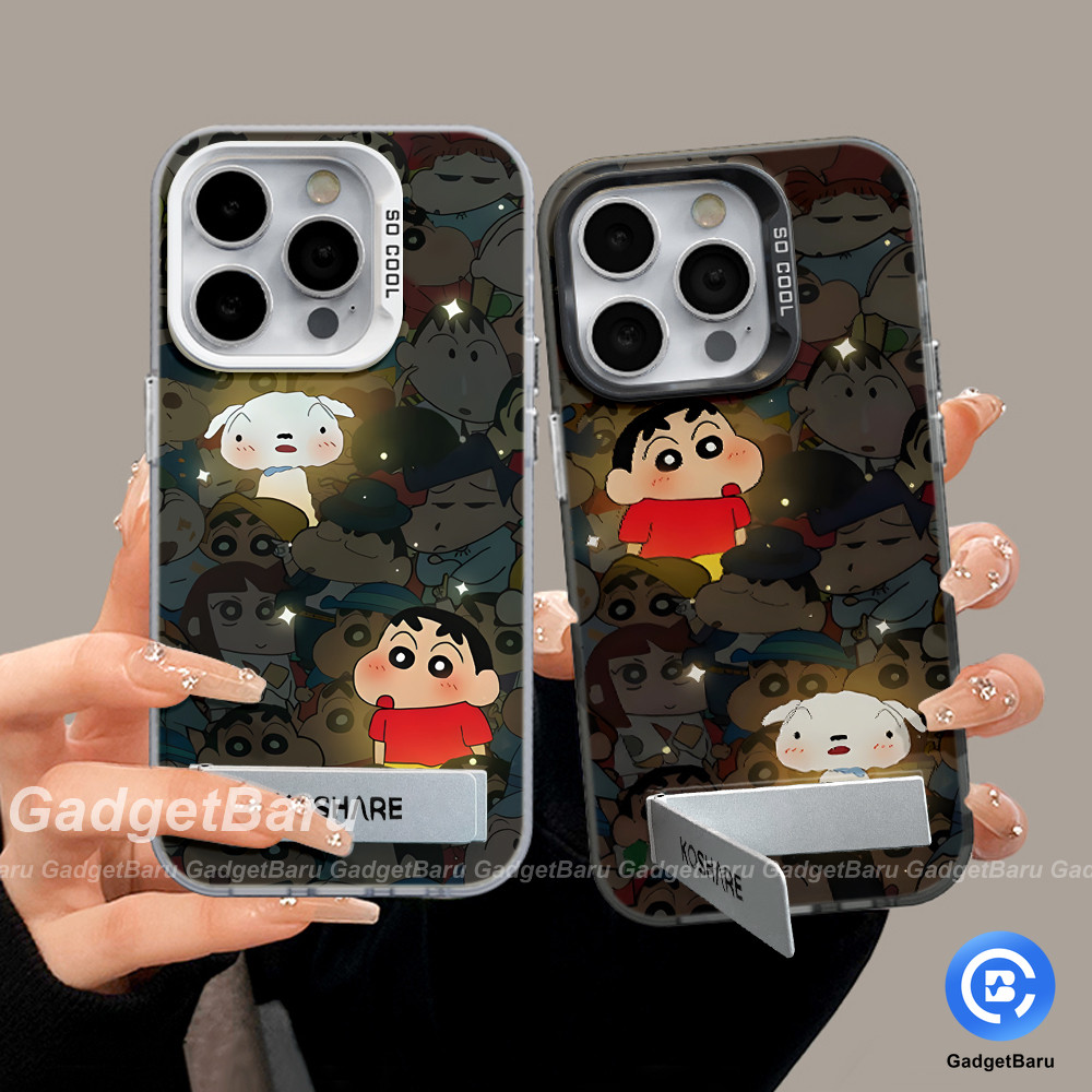 Casing ponsel bercahaya wanita animasi dengan dudukan case cover untuk Realme 5 5S 5i C3 C3i 6 Pro 6
