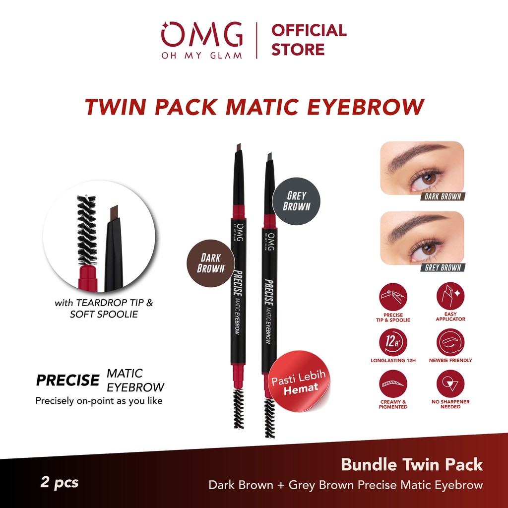 [TWINPACK] OMG OH MY GLAM EYEBROW Precise Matic, Precisely On-Point! Pensil Alis Tahan Lama dan Pres