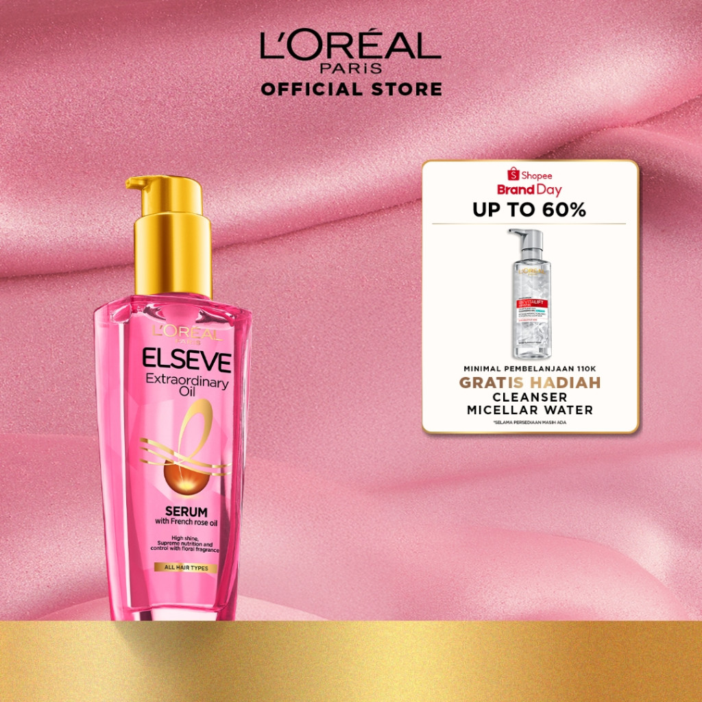[Loreal Paris] Elseve Extraordinary Oil Pink Hair Serum & Hair Treatment - Rambut Halus Berkilau dal