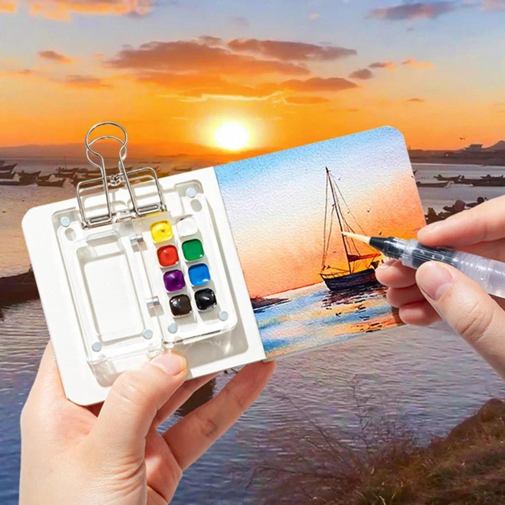 

8/15 Grid Mini Sketchbook Palette Portable Walnut Wood Color Palette Box Travel Watercolor Case For Drawing Without Colors