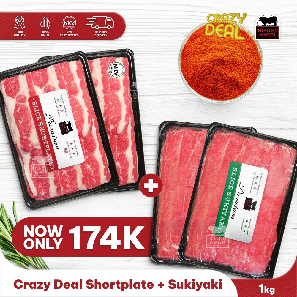 

PROMO BUNDLING Shortplate Slice 500 gr & Sukiyaki Slice 500 gr Healthy Wagyu