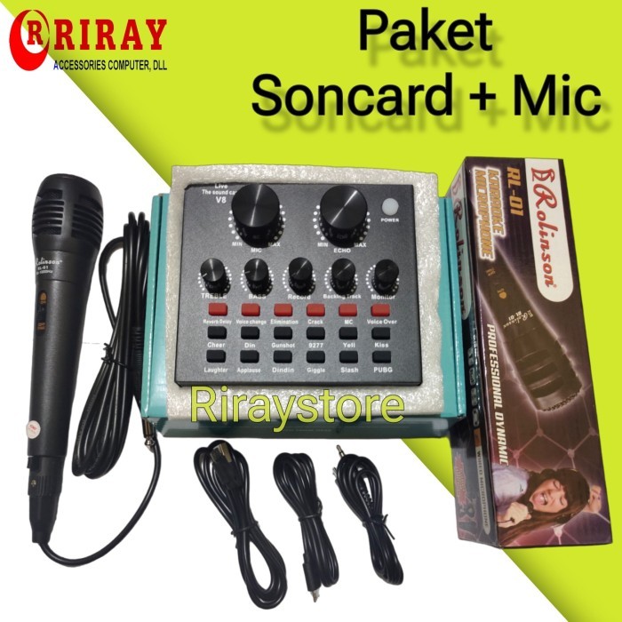 SALE - Soundcard v8 Bluetooth audio Mixer Mini alat karoke live streaming - Soncard+Mic
