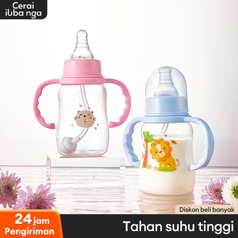 bayi 150ml pegangan Botol susu bayi 150ml dengan pegangan dot silikon katup ganda leher tipis dengan
