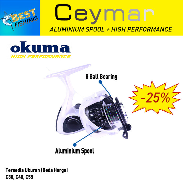 PROMO DISKON REEL PANCING OKUMA CEYMAR 8 BEARING - C-55 PUTIH