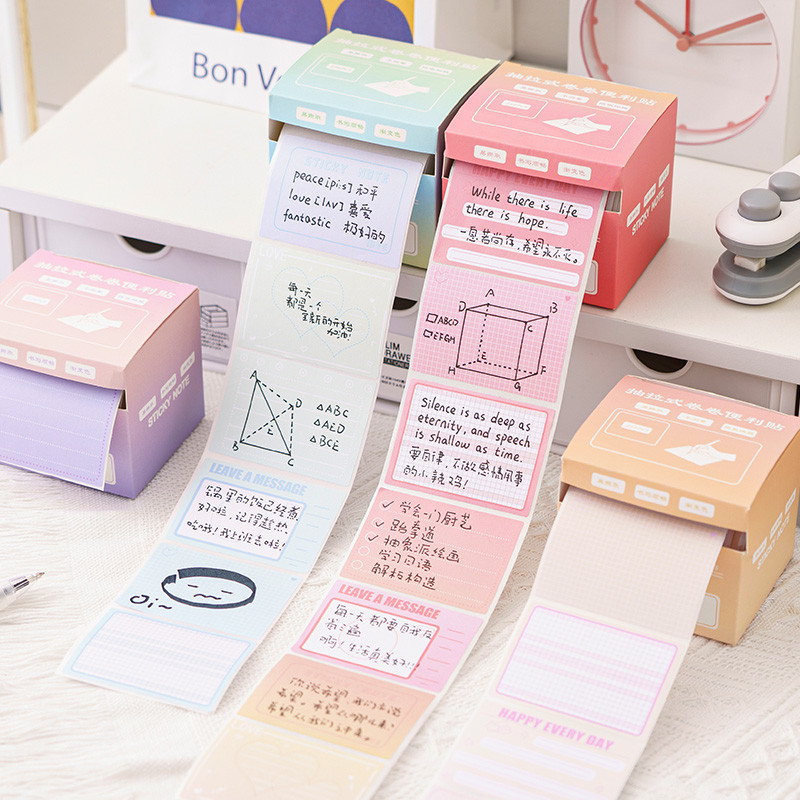 

256 sheets / 1 box pull-out sticky notes gradient color full adhesive sticky notes roll student simple tearable notes