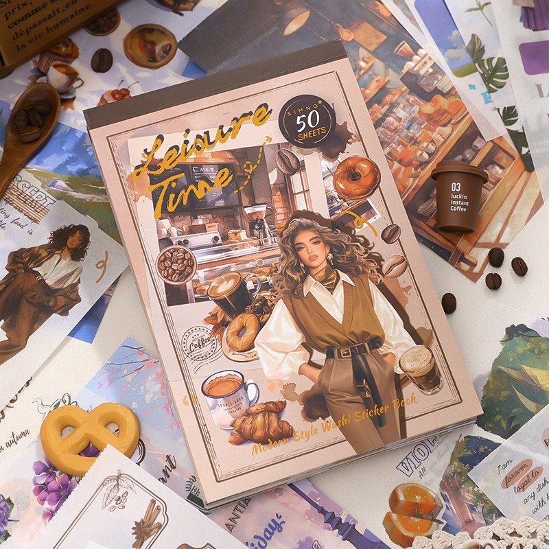 

Mr. Paper 1Style 50Pcs/bag Cozy Time Series Sticker Book DIY Handbook Scrapbook Phone Case Photo Frame Calendar