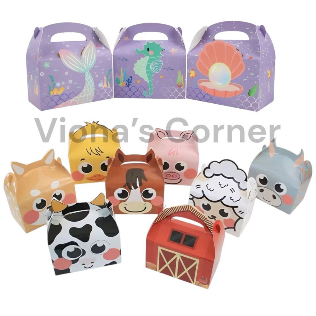 

GABLE BOX Ulang Tahun Anak - Goodie Bag lucu Box Bingkisan Ultah - Hampers Jinjing Kotak Kado Tema Animal Farm dan Mermaid