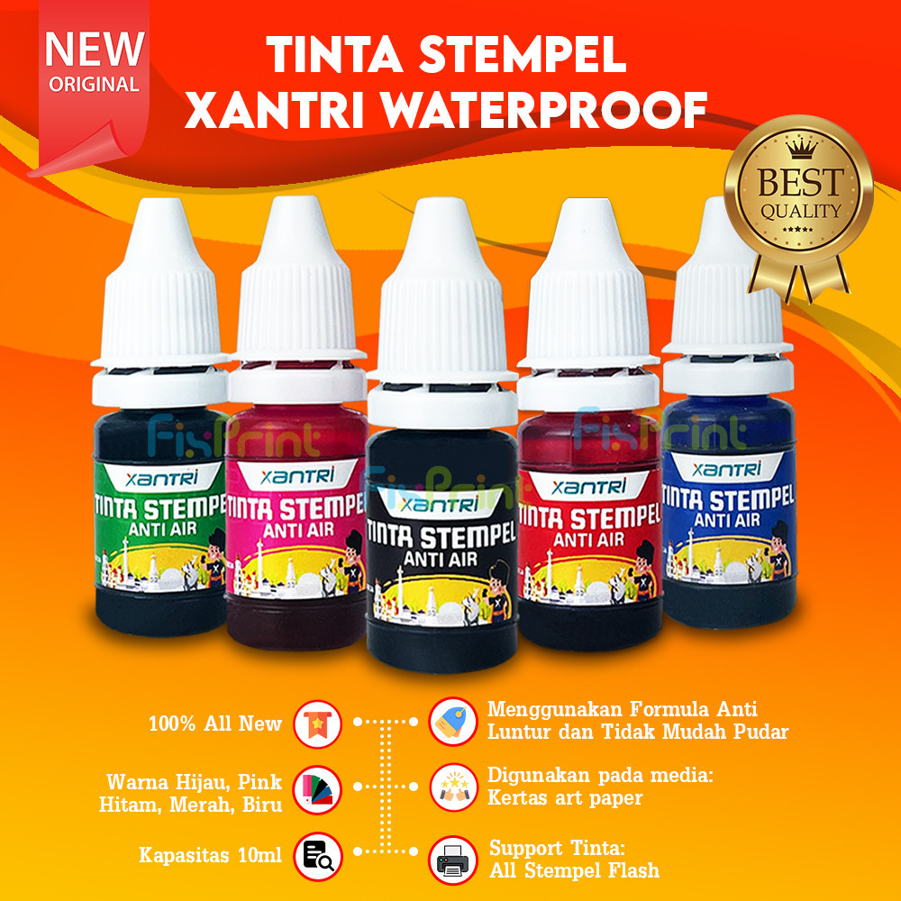 

Tinta Xantri Ink Stamp Flash 10 ml Waterproof / Non Wareproof Tinta Refill Stempel Biru Hitam Hijau Merah Pink Oranye Ungu
