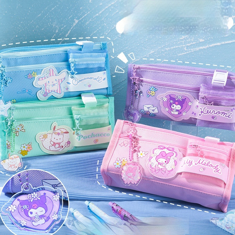 

Sanrio Pencil Bag Cute Cartoon Kuromi Melody Multifunctional Large Capacity Canvas Pencil Bag Girls Student Kids Stationery Box