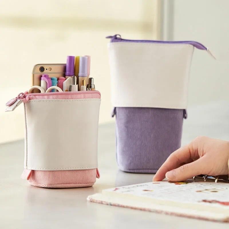 

Creative Retractable pencil case school stationery Storage bag Kawaii Solid color Pen case cute pen holder gifts for kid pen bag