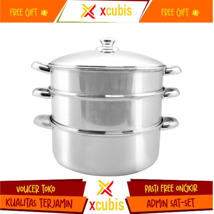 Panci Kukus / Steamer Stainless 3 Susun STMR01330 - Golden flying fish