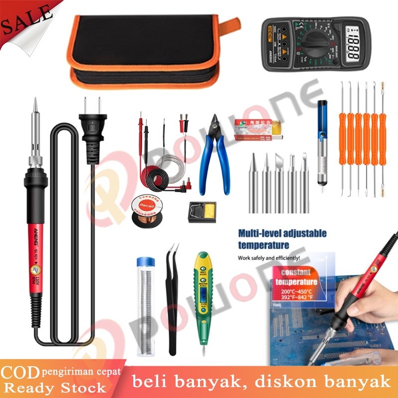 60W 220V Alat Las Suhu Yang Dapat Disesuaikan Listrik Solder Besi Set Las Stasiun Solder dengan Tas 