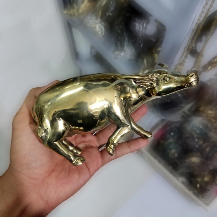 Patung Kerbau Logam Kuningan Shio Buffalo Brass Statue - Gold