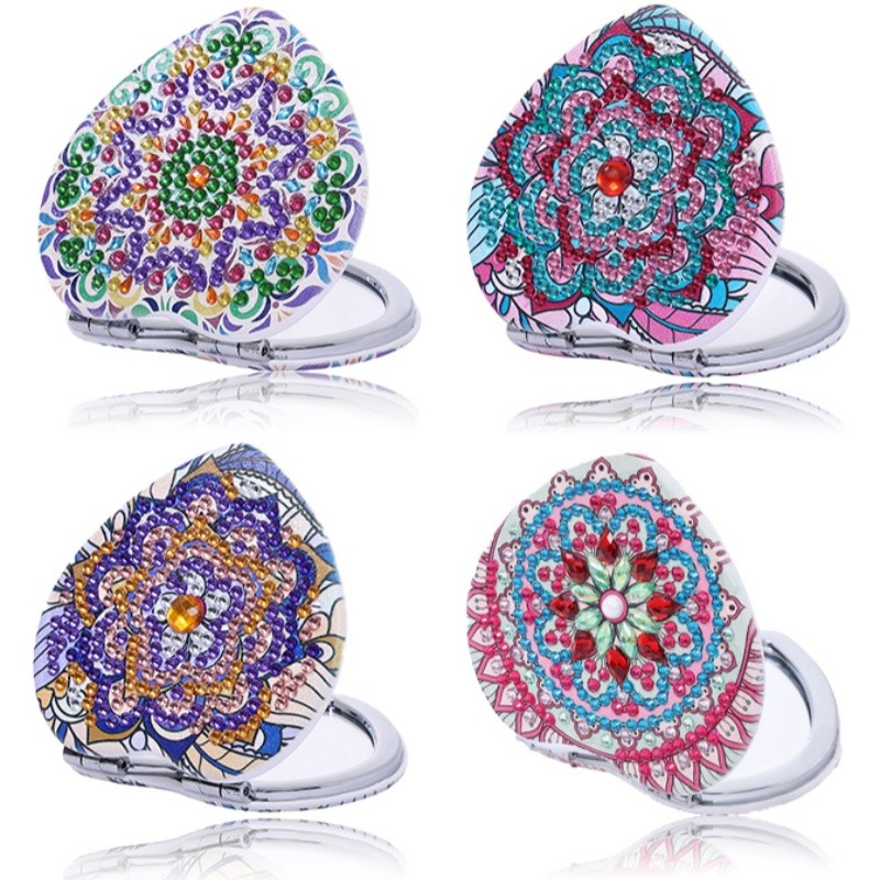 

1/set of DIY heart-shaped diamond painting mirror compact leather portable folding mirror Lady Diamond Art Mirror set for adults