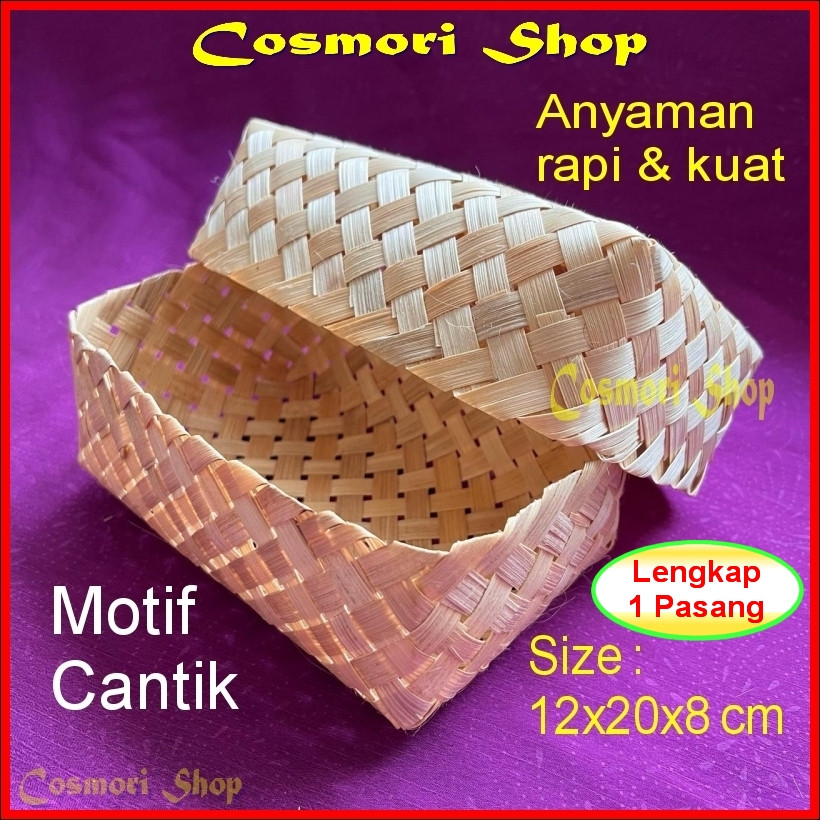Besek Anyaman Bambu Cantik 12x20 Untuk Hajatan Nasi Berkat Hantaran Kue Warna Berkatan Hampers Dimsu