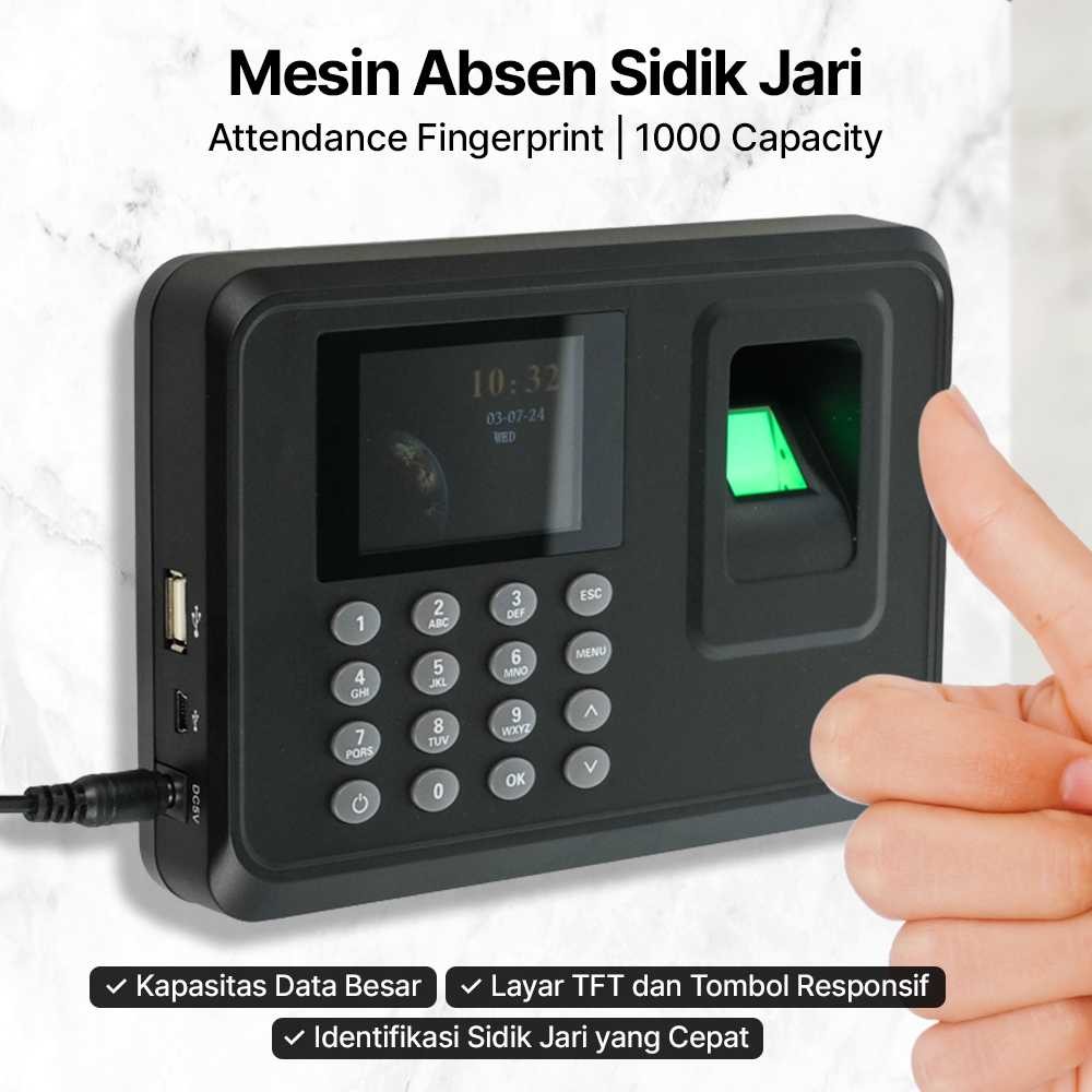 

DANMINI Mesin Absen Sidik Jari Attendance Fingerprint 1000 Capacity - A6 -RT