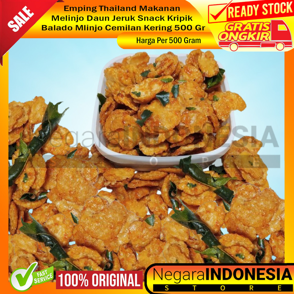 

Emping Thailand Kripik Balado 500gr Mlinjo Keripik Pedas Manis Snack Renyah Melinjo Daun Jeruk Cemilan Ringan Makanan Gurih Lezat Nikmat Enak Garing Mantap Krenyes Kriuk Ngeprul Spesial Wangi OlehOleh LLS Lebaran Kemasan Jajanan