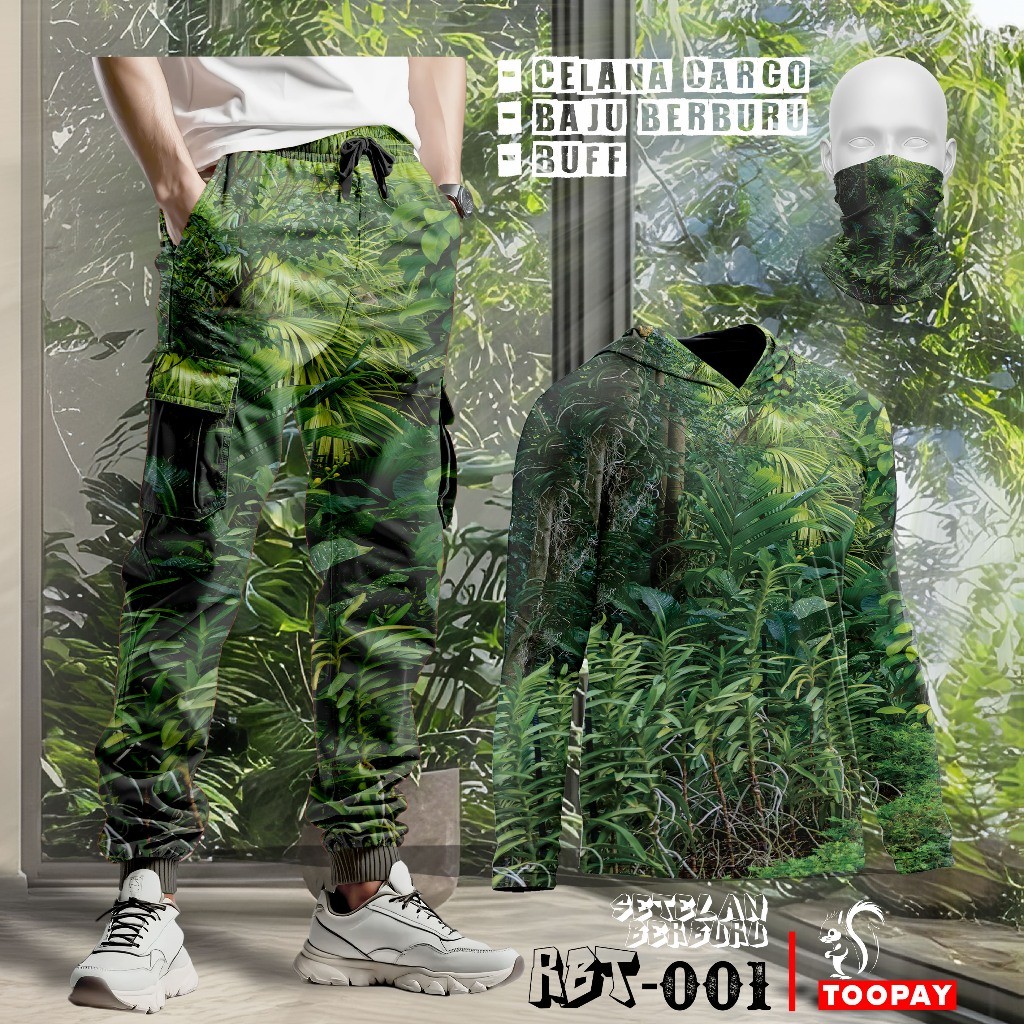 Setelan Baju Kamuflase - Kaos Berburu Lengan Panjang untuk Pria Motif Daun Rambatan (COD)