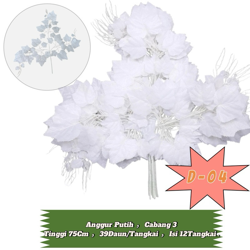 NUBUSHOP Daun Anggur PUTIH / Daun Anggur Plastik / Daun Dekorasi / D-04/1 Lusin