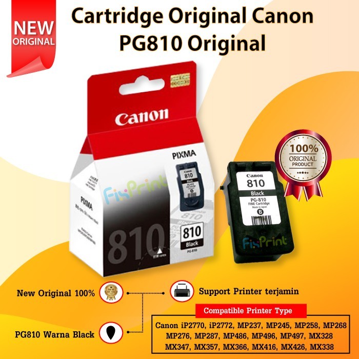 Cartridge Canon PG810 Black Original, Cartridge Canon IP2770 MP258 DUS - Hitam