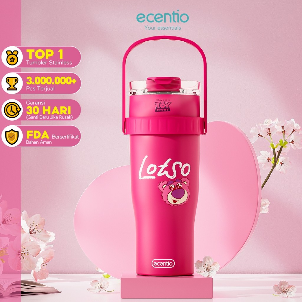 Ecentio Tumbler Stainless 1.2L Disney Lotso tahan dingin 24jam botol dengan sedotan