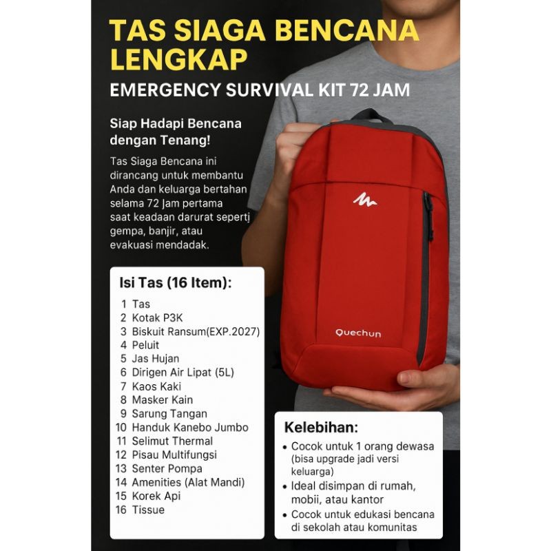 Tas Siaga Bencana EMERGENCY BAG / Survival Kit First Aid Kit P3K / Outdoor Perlengkapan Camping