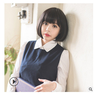 Rambut Wig - Rambut Palsu Pendek Lurus + Poni (03) - Hitam