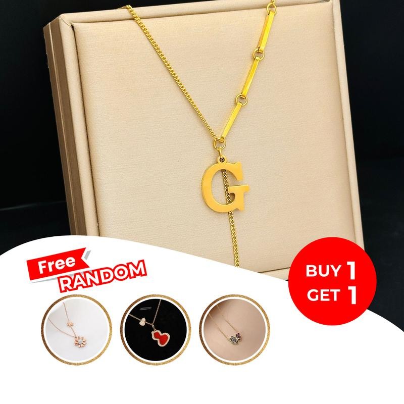 

Kalung Huruf Wanita Titanium Anti Karat - Kalung Cewek Simple Aesthetic Inisial Nama Emas Hadiah Liontin Perhiasan