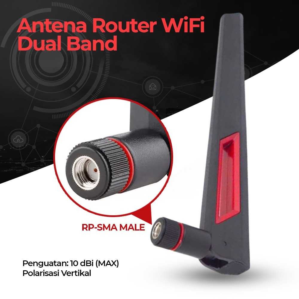 COD Alat Antena External Penguat Sinyal Modem Router Internet WiFi Dual Band 2.4GHz 5GHz 10dBi RP-SM