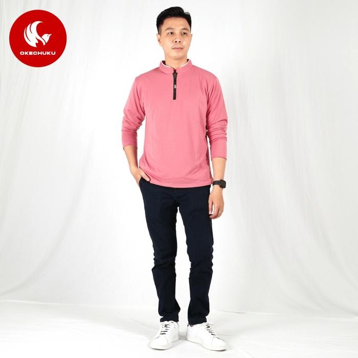NEW Okechuku PETRAH Kaos Pria Lengan Panjang T Shirt Casual Korean Style - Pink, XL/XXL