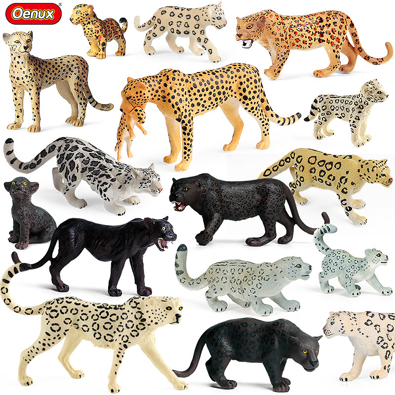 Oenux African Wild Animals Simulation Savage Cheetah Snow Leopard Jaguar Action Figure Figurines PVC