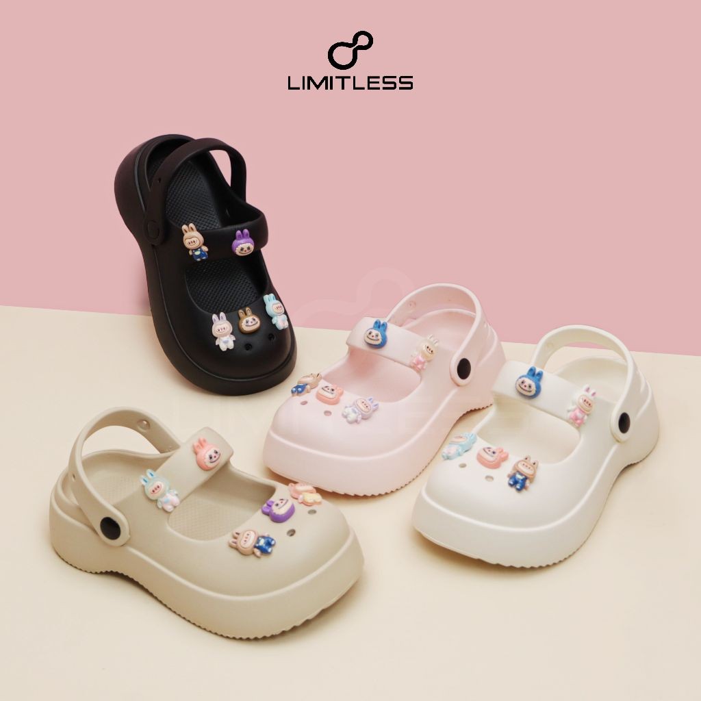 Sandal Wanita Slop LABUBU SERIES Terbaru 2025 Permata Sendal Platform Wanita Slip On Kekinian