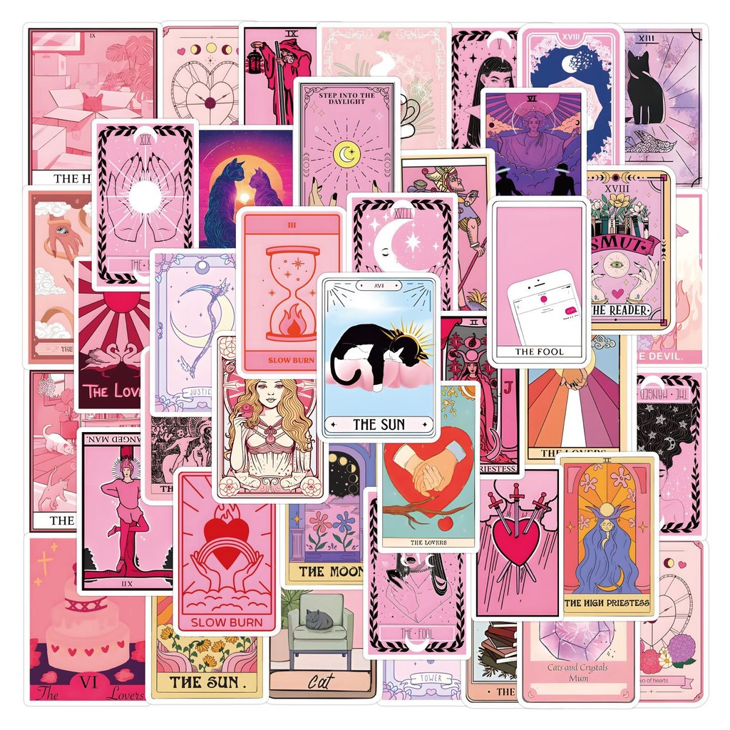 

10/30/50/110PCS Cat Pink Tarot Stickers Aesthetic DIY Decoration Skateboard Laptop Suitcase Phone Car Guitar Cute Graffiti Decal
