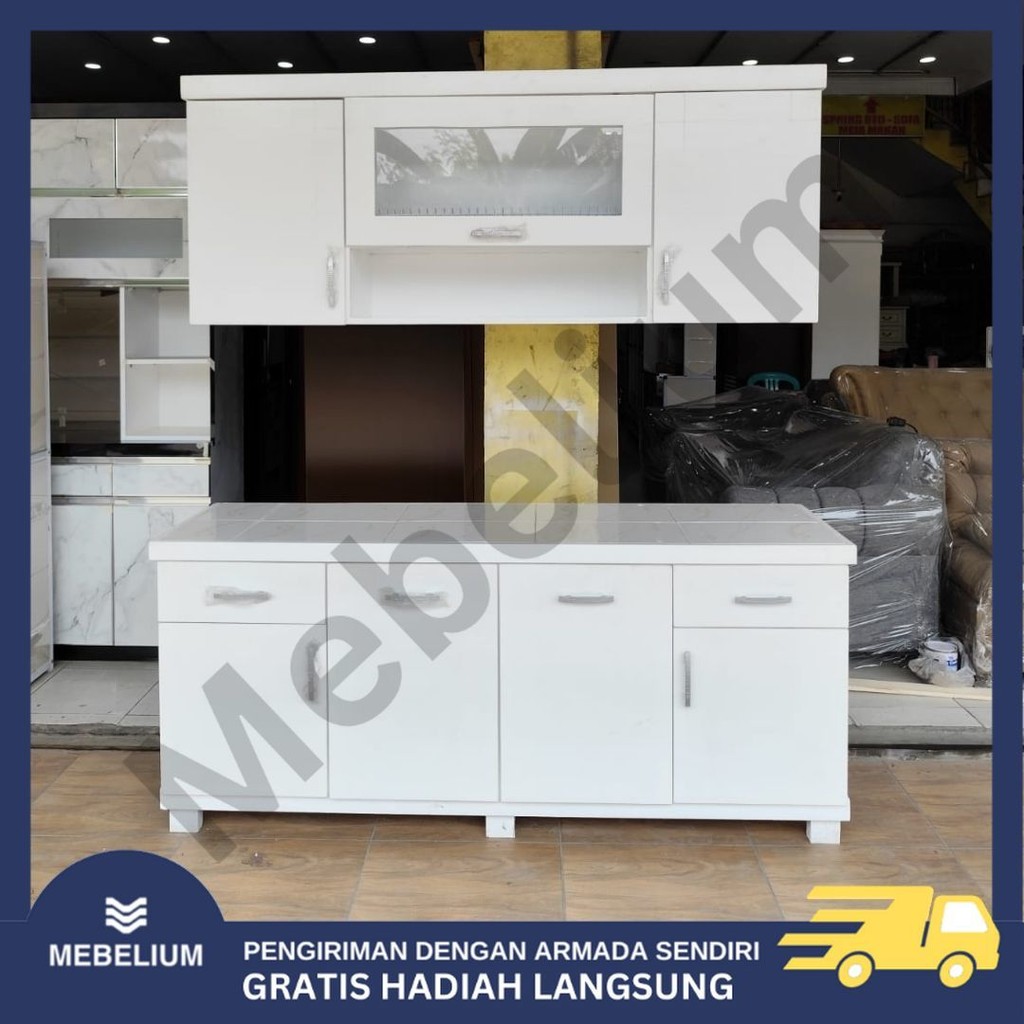 [ORI] Kitchen Set Atas + Bawah 4 Pintu | Kabinet Rak Dapur| Lemari Dapur Kayu Bloktik Solid Anti Air